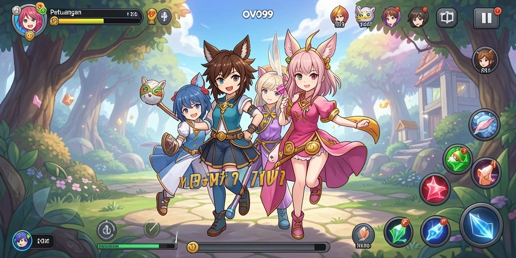 Screenshot gameplay OVO99 menampilkan aksi seru karakter anime.