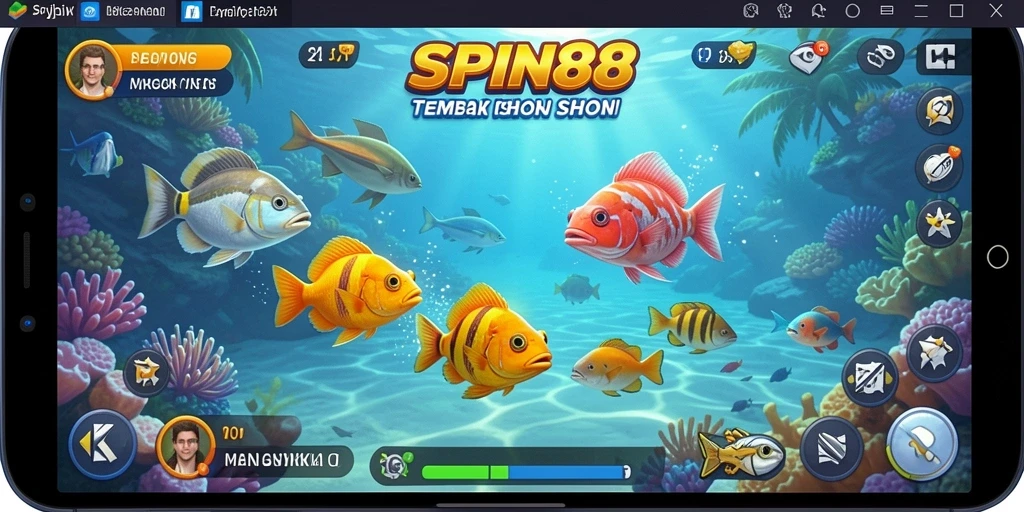Tampilan menarik dari gameplay SPIN88 Tembak Ikan dengan berbagai ikan warna-warni.