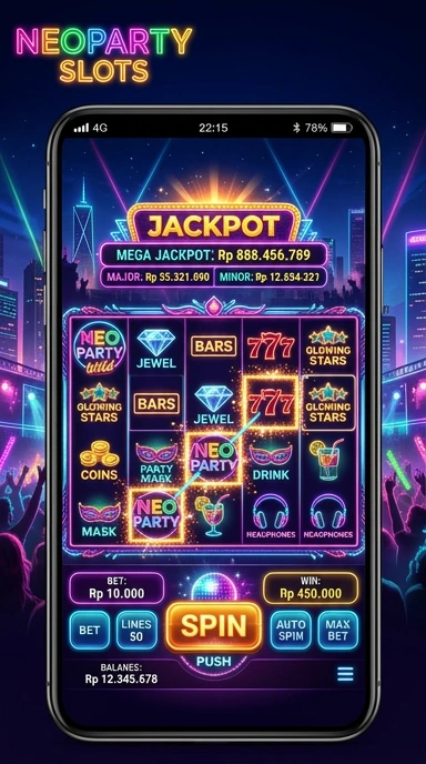 Screenshot aplikasi neoparty dengan berbagai kategori aplikasi.